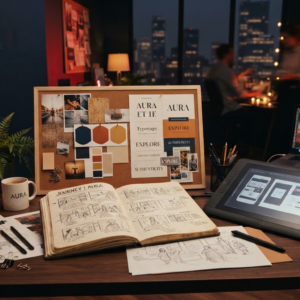 creative concept development. an artistic creative desk in a contemporary