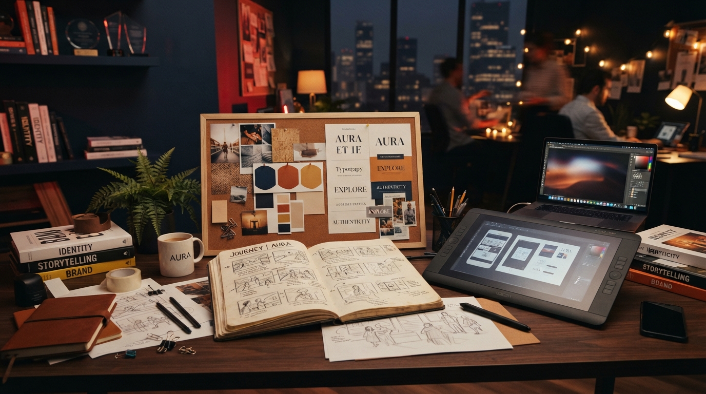 creative concept development. an artistic creative desk in a contemporary