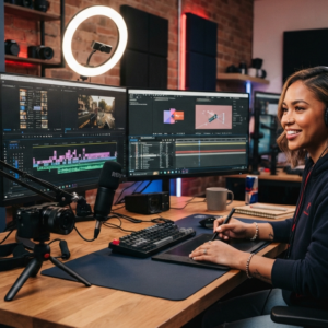 digital content creation. high energy digital creator and media production