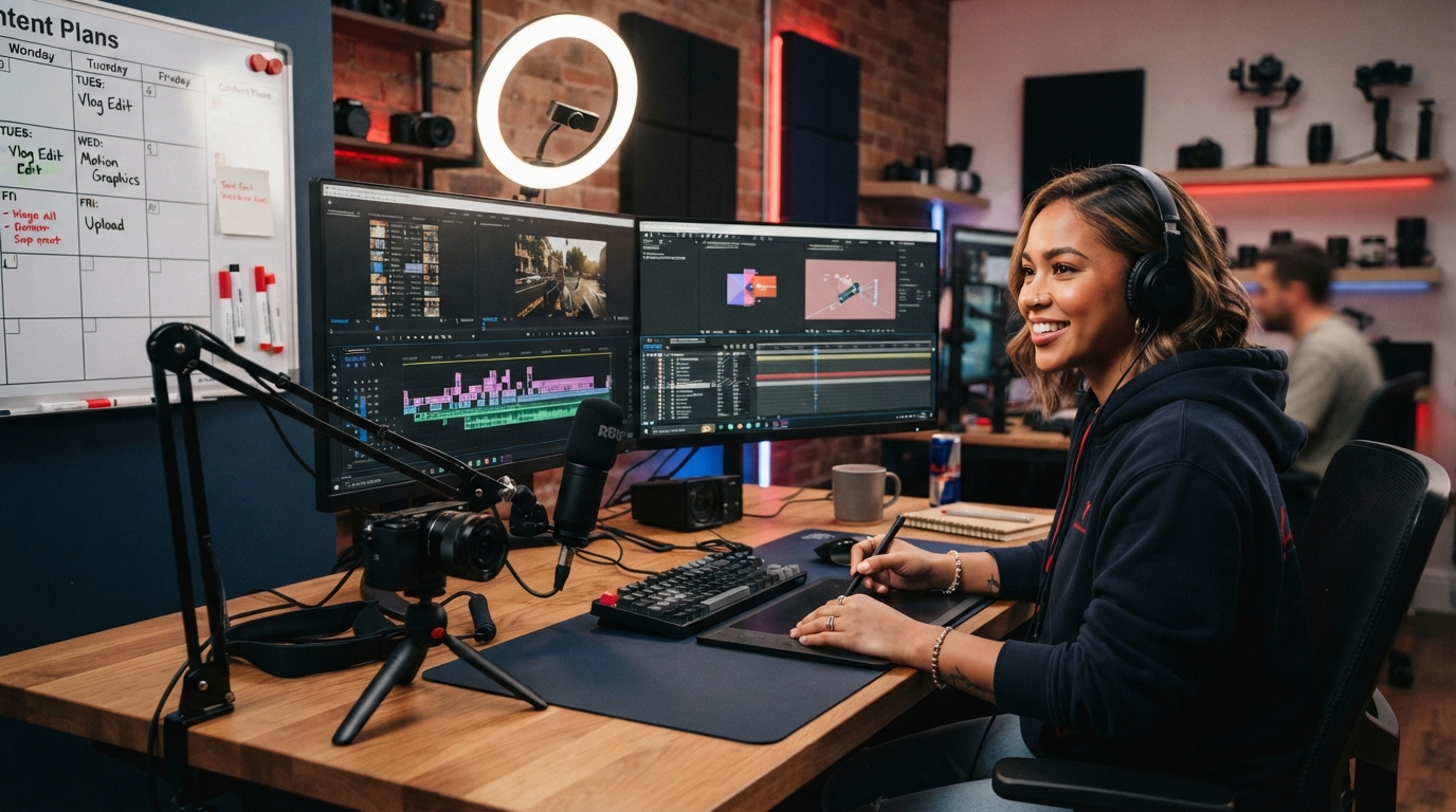 digital content creation. high energy digital creator and media production