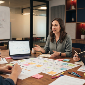 professional high end photo of a creative strategy session for content