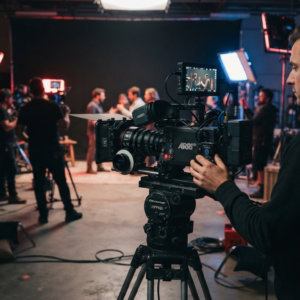 video multimedia production. professional film and video production set. a