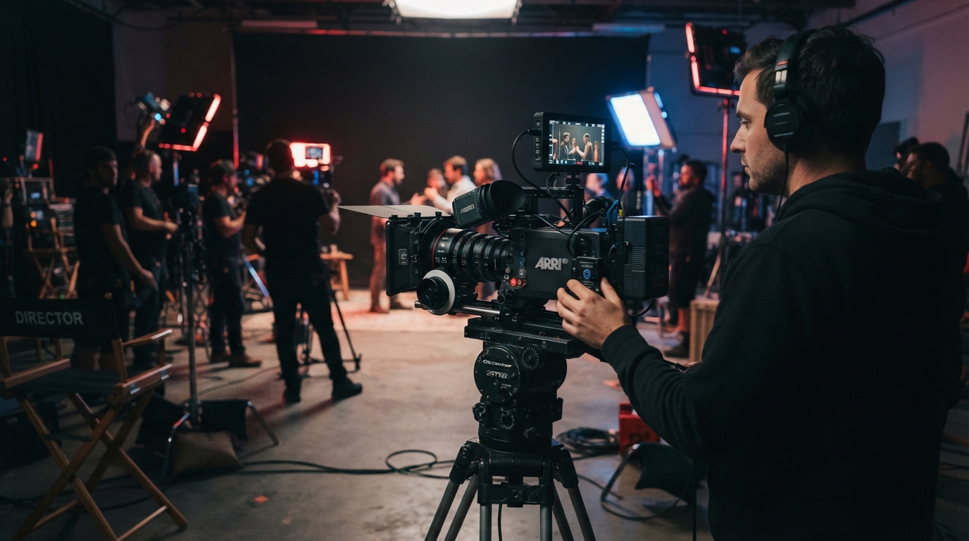 video multimedia production. professional film and video production set. a